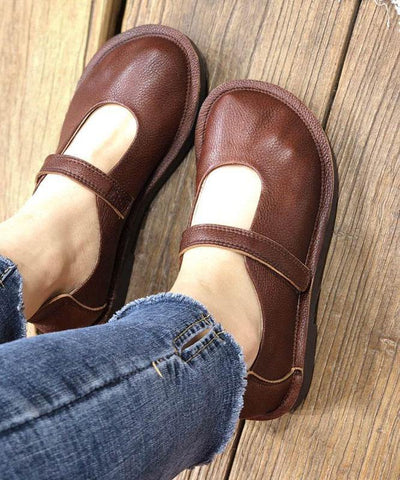 Fashion Chocolate Buckle Strap Loafers For Women Cowhide Leather - bagstylebliss