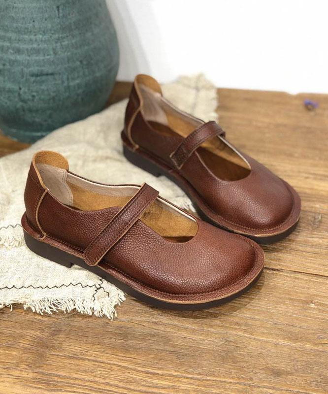 Fashion Chocolate Buckle Strap Loafers For Women Cowhide Leather - bagstylebliss