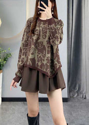 Fashion Chocolate asymmetrical design Patchwork Print Fall Knit sweaters