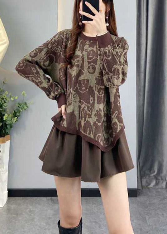 Fashion Coffee asymmetrisches Design Patchwork Print Herbst Strickpullover