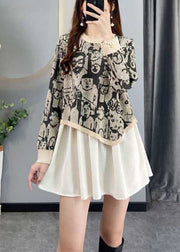 Fashion Chocolate asymmetrical design Patchwork Print Fall Knit sweaters