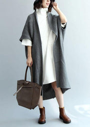 Fashion Dark Gray Bat Wing Sleeve Pockets Fall Knitwear Coat - bagstylebliss