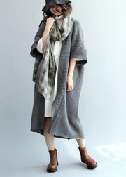 Fashion Dark Gray Bat Wing Sleeve Pockets Fall Knitwear Coat - bagstylebliss