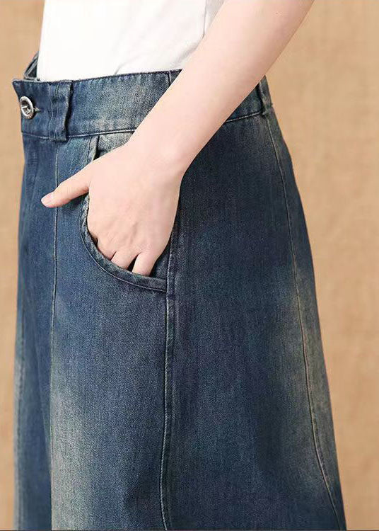 Fashion Denim Blue High Waist Pockets Patchwork Cotton Harem Pants Spring