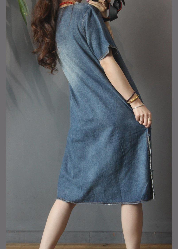 Fashion Denim V Neck side open Dress Summer - bagstylebliss