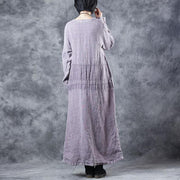 Fashion Embroidery Purple Cotton Linen Dresses For Women