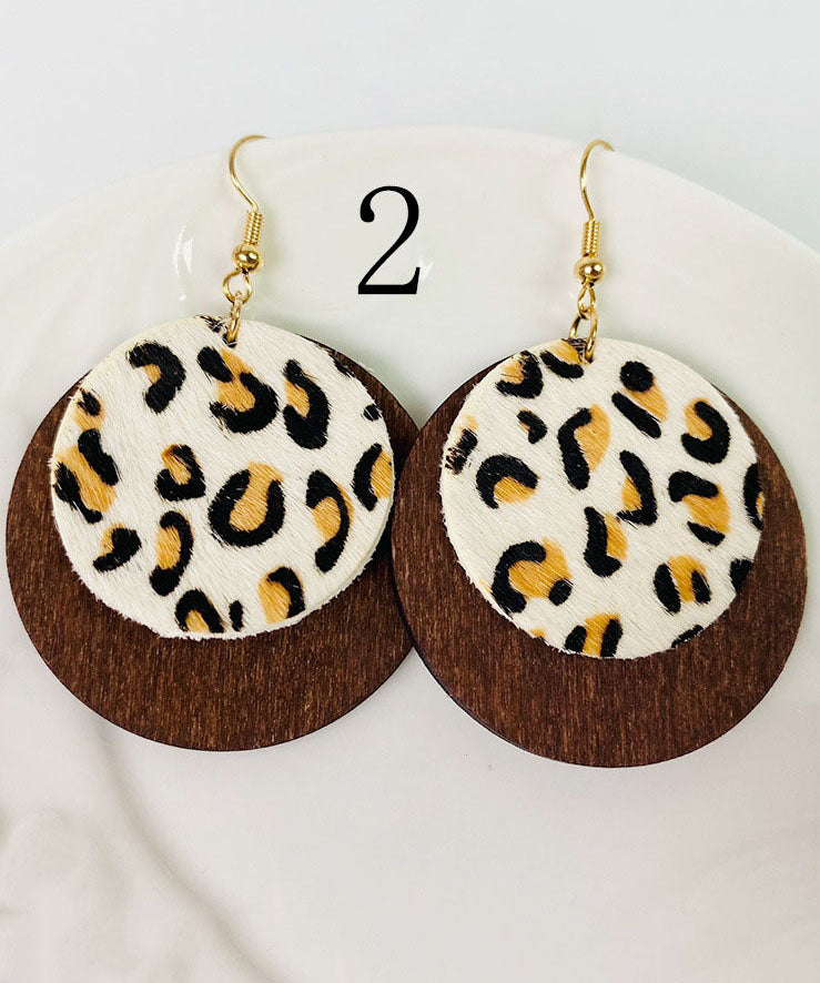 Fashion Genuine Cowhide Hair Leather Layered Design Circular Earrings Ornaments