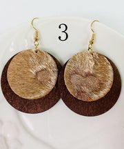 Fashion Genuine Cowhide Hair Leather Layered Design Circular Earrings Ornaments