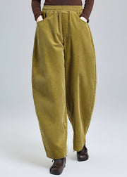 Fashion Grass Green Oversized Pockets Corduroy Pants Spring