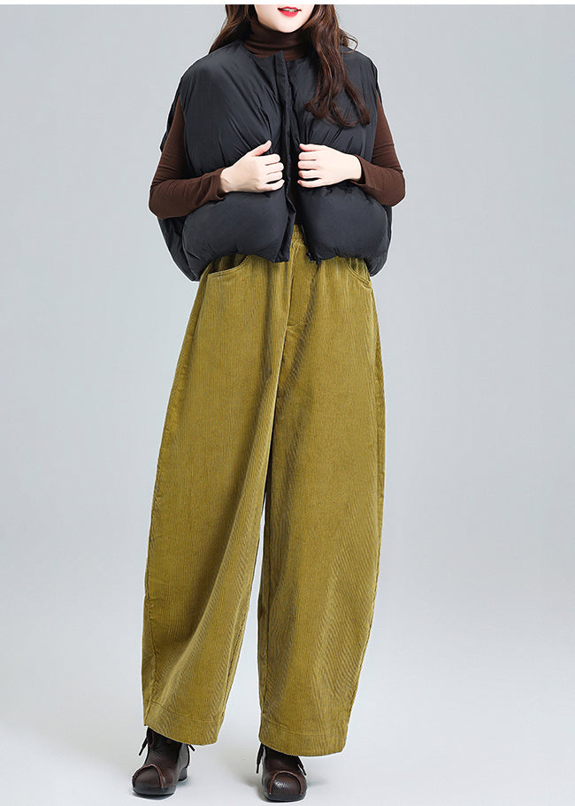 Fashion Grass Green Oversized Pockets Corduroy Pants Spring