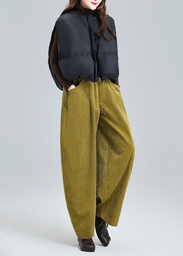 Fashion Grass Green Oversized Pockets Corduroy Pants Spring