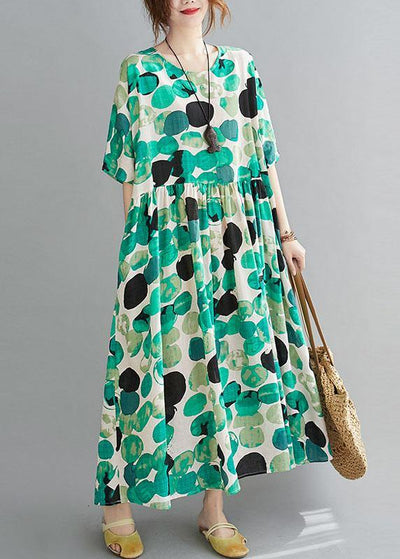 Fashion Green Dot Print Pockets Summer Vacation Dresses Half Sleeve - bagstylebliss