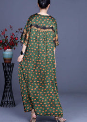 Fashion Green Dot Silk Patchwork V Neck Dress Summer - bagstylebliss
