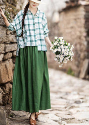 Fashion Green Elastic Waist A Line Skirts Summer Linen - bagstylebliss