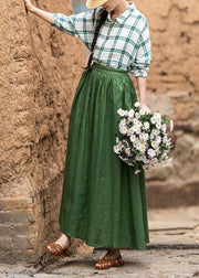 Fashion Green Elastic Waist A Line Skirts Summer Linen - bagstylebliss