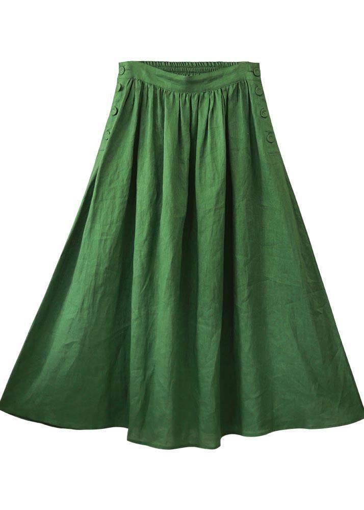 Fashion Green Elastic Waist A Line Skirts Summer Linen - bagstylebliss