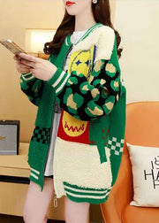 Fashion Green Oversized Patchwork Jacquard Knit Cardigans Spring