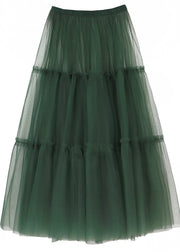 Fashion Green Patchwork tulle a line skirts Spring