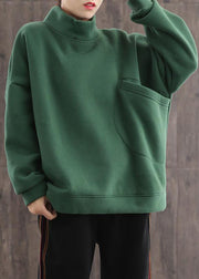 Fashion Green Pockets Warme Fleece-Sweatshirts Top Winter