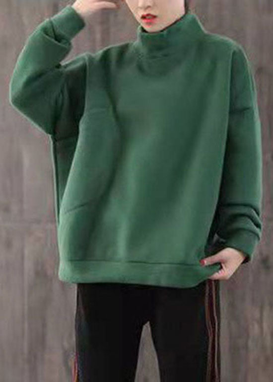 Fashion Green Pockets Warme Fleece-Sweatshirts Top Winter