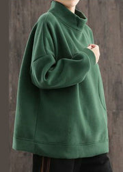 Fashion Green Pockets Warm Fleece Sweatshirts Top Winter