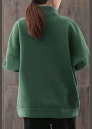 Fashion Green Pockets Warm Fleece Sweatshirts Top Winter