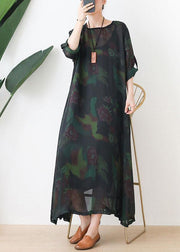 Fashion Green Print Chiffon Pockets Summer Dresses - bagstylebliss