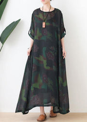 Fashion Green Print Chiffon Pockets Summer Dresses - bagstylebliss