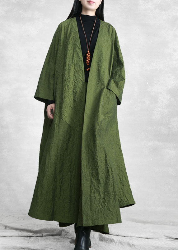 Fashion Green V-Ausschnitt Taschen Trenchcoats und Hose mit weitem Bein zweiteiliges Set Frühling