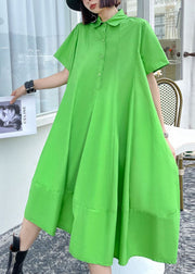 Fashion Green button Peter Pan Collar a line Dress Short Sleeve