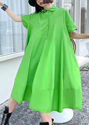 Fashion Green button Peter Pan Collar a line Dress Short Sleeve