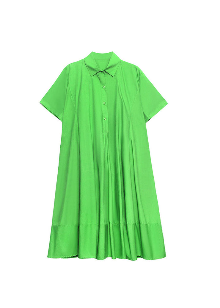 Fashion Green button Peter Pan Collar a line Dress Short Sleeve