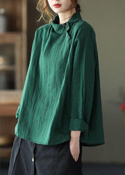 Fashion GreenPeter Pan Collar Button Fall Asymmetrical Design Top Long Sleeve - bagstylebliss