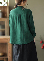 Fashion GreenPeter Pan Collar Button Fall Asymmetrical Design Top Long Sleeve - bagstylebliss