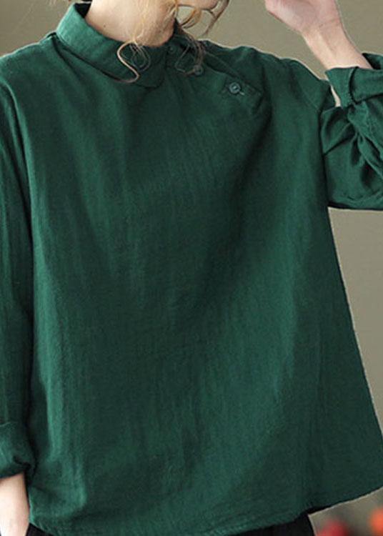 Fashion GreenPeter Pan Collar Button Fall Asymmetrical Design Top Long Sleeve - bagstylebliss