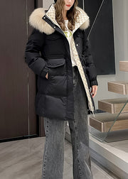 Fashion Khaki Fur Collar Hooded Drawstring Duck Down Coats Winter