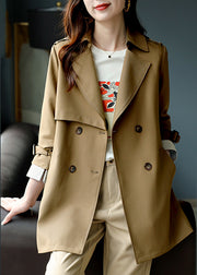 Fashion Khaki Notched Button Trench Coat Long Sleeve