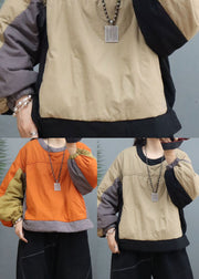 Fashion Khaki O-Neck lantern sleeve Fine Cotton Filled Sweatshirt Street wear