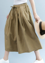 Fashion Khaki Pockets Cotton wide leg pants Spring