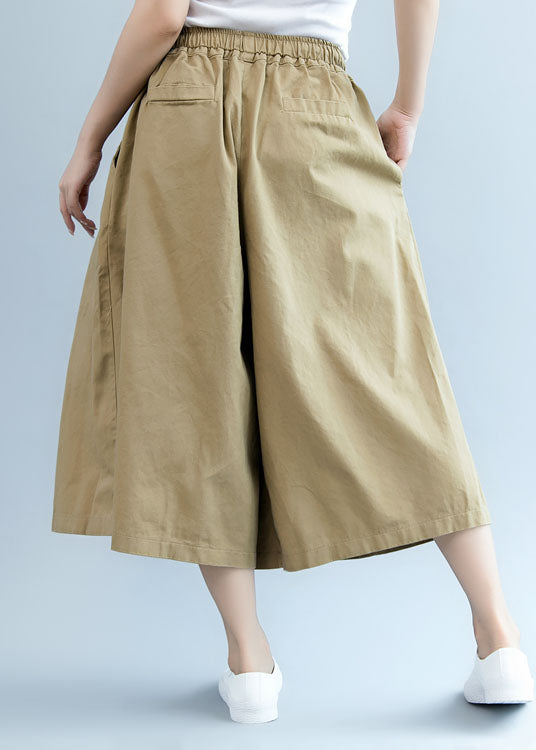 Mode Khaki Taschen Baumwolle Hose mit weitem Bein Frühling