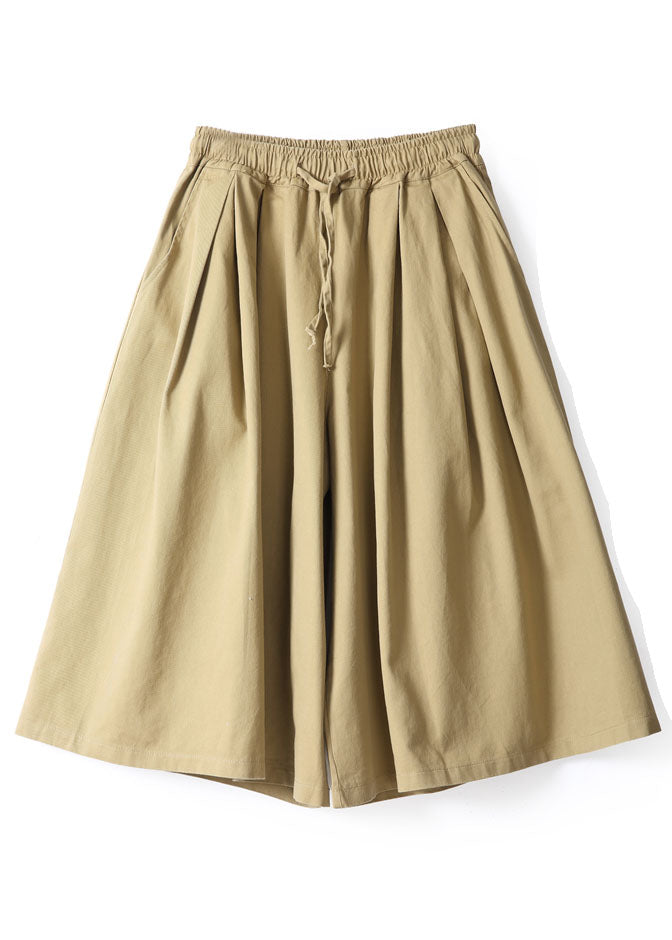 Mode Khaki Taschen Baumwolle Hose mit weitem Bein Frühling