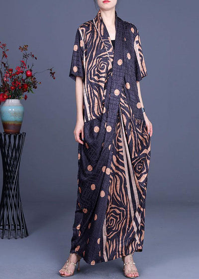 Fashion Khaki Print asymmetrical design Chiffon Dresses Summer - bagstylebliss