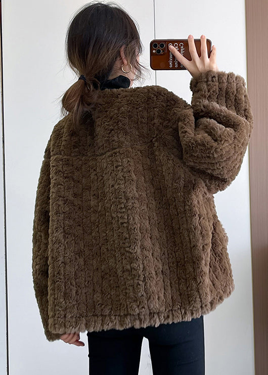 Fashion Khaki Thick Faux Fur Teddy Coat Winter