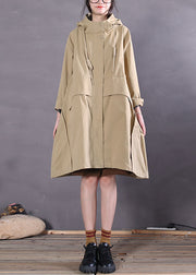 Mode Khaki Reißverschluss Taschen Baumwolle Trenchcoats Frühling