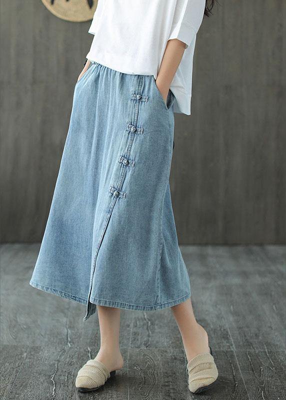 Fashion Light Blue Asymmetrical Design Button A Line Pockets Fall Skirts - bagstylebliss