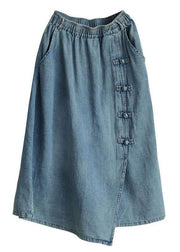 Fashion Light Blue Asymmetrical Design Button A Line Pockets Fall Skirts - bagstylebliss