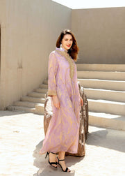 Fashion Light Purple Stand Collar Embroidered Floral Tulle Long Dress Fall