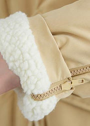 Fashion Loose fitting mid-length coats khaki Square Collar drawstring Woolen Coats - bagstylebliss