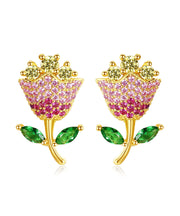 Fashion Multi Color Rose Zirkon Kupfer Ohrstecker