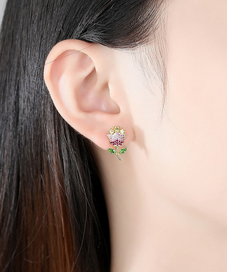 Fashion Multi Color Rose Zirkon Kupfer Ohrstecker